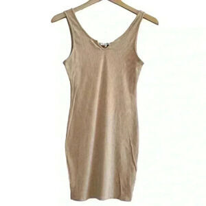 🌈 6/$60, Fashion Nova, Sleeveless, Ribbed, Mini, Bodycon Dress, Dark Beige, L